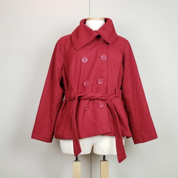 Aviva Jackets & Blazers - Aviva Red Double Breasted Belted Coat Plus Size